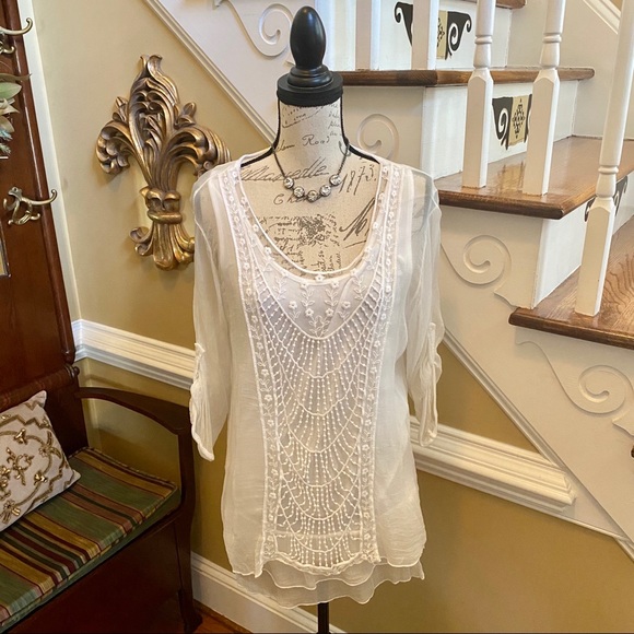 Ambra Tops - Ambra lace layered silk tunic top